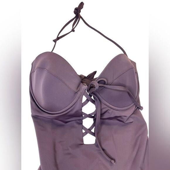 NEW Mara Hoffman Lattice Underwire One Piece Swimsuit Brown Size XL - Picture 7 of 14